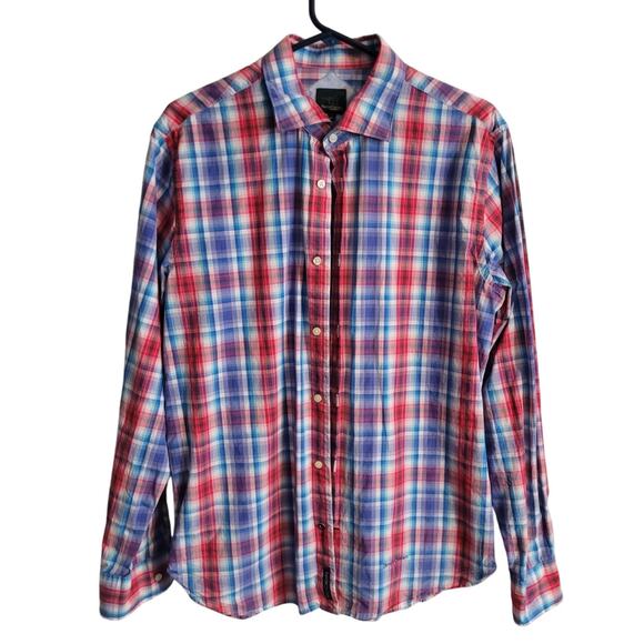 Henry Cotton's Mens French Collar Shirt Madras Plaid Small Italian Designer - Picture 1 of 9